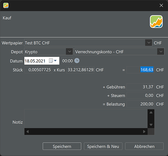 Variante 3 - Mit Gebühren und falschem Kurs