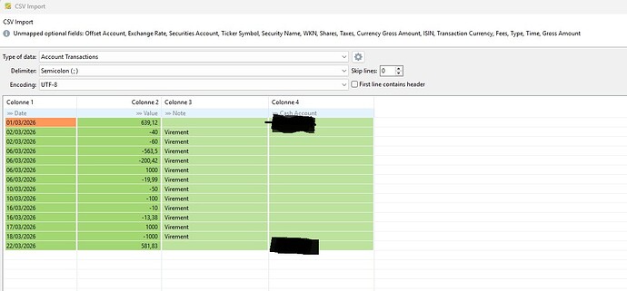 csv Import Cash Account LCL 1