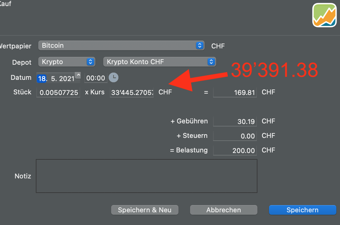 Bitcoin Kurs wird nicht akzeptiert - manuelle Eintragung? - Buchungen -  Portfolio Performance Forum